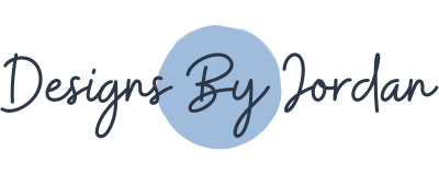 Blue Dot with Text that says Designs By Jordan Logo